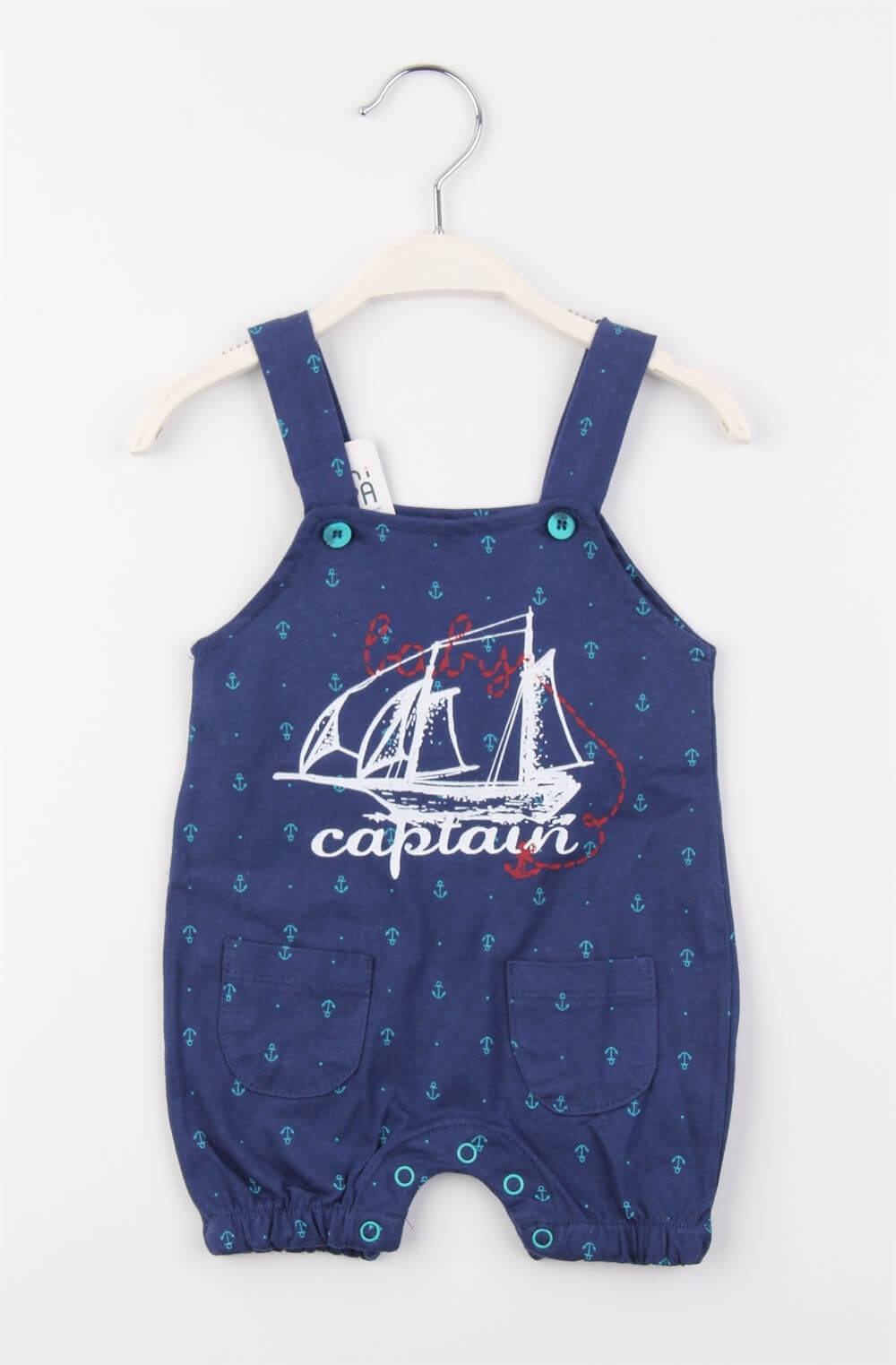 Lacivert Captain Baskılı Erkek Yazlık Kısa Salopet Tulum