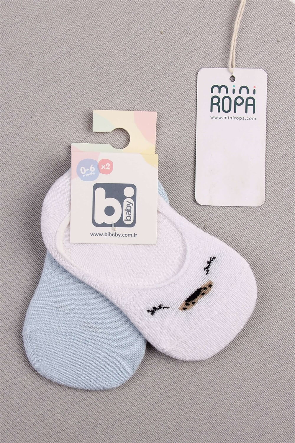 Mavi Beyaz 2'li Cute Face Erkek Bebek Babet Çorabı
