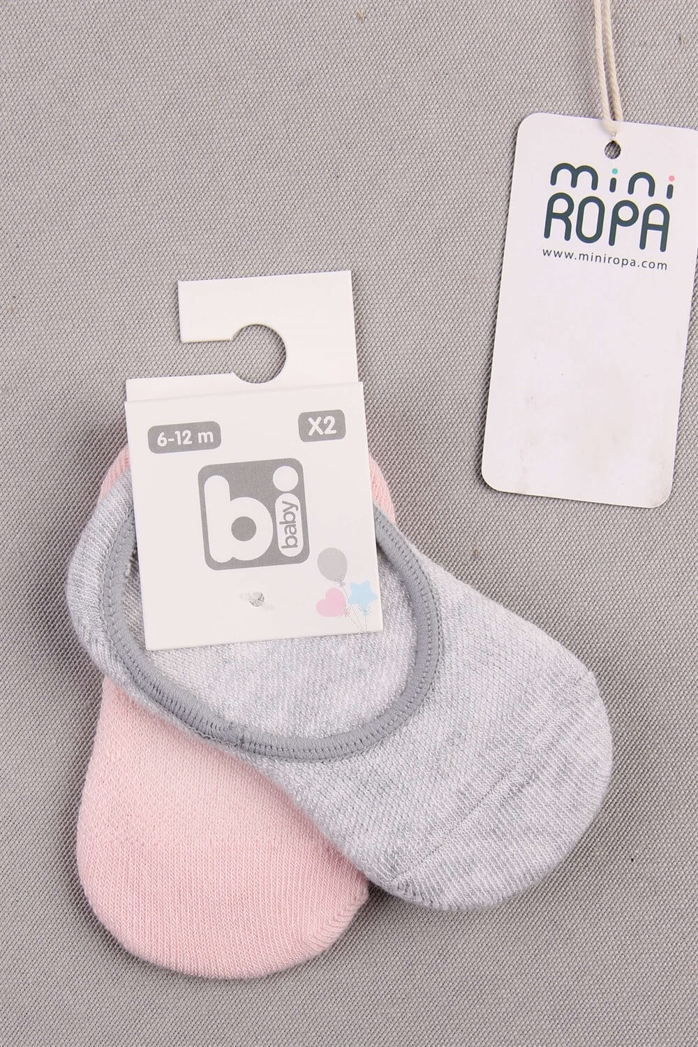 Pembe Gri 2'li Kız Bebek Babet Çorabı