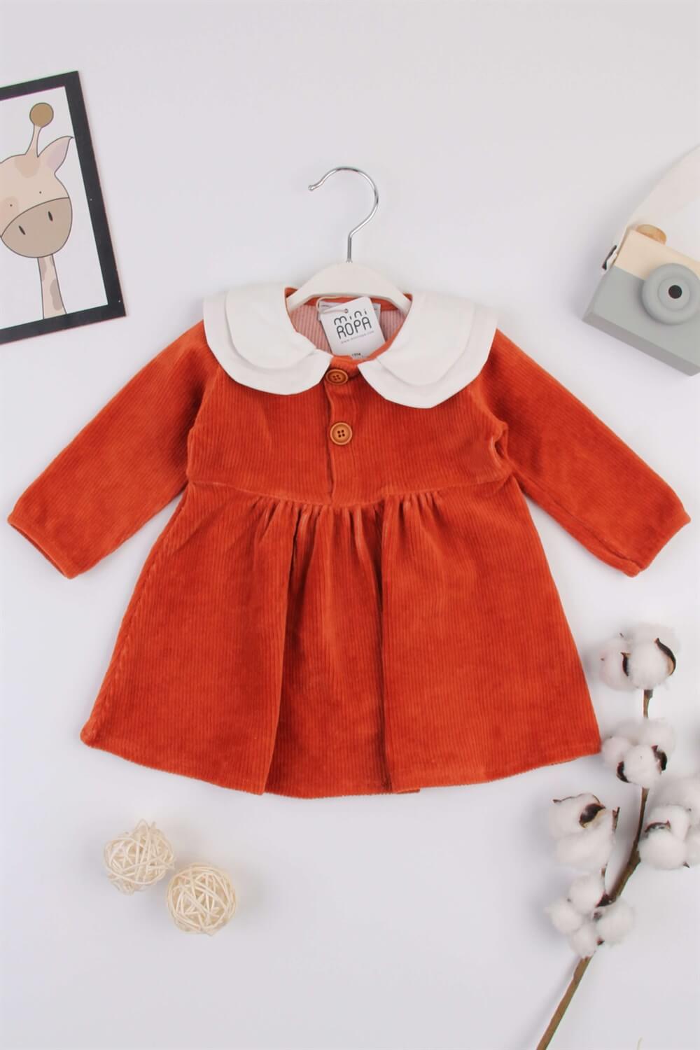 Sevimli Kış Geniş Poplin Yakalı Kadife Elbise