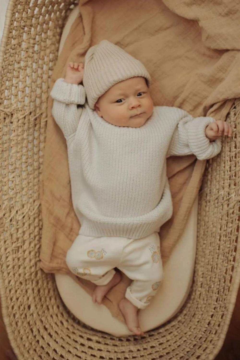 Unisex Regular Bebek Çocuk Kazak Ekru Bisiklet Yaka Oversize Triko Kazak