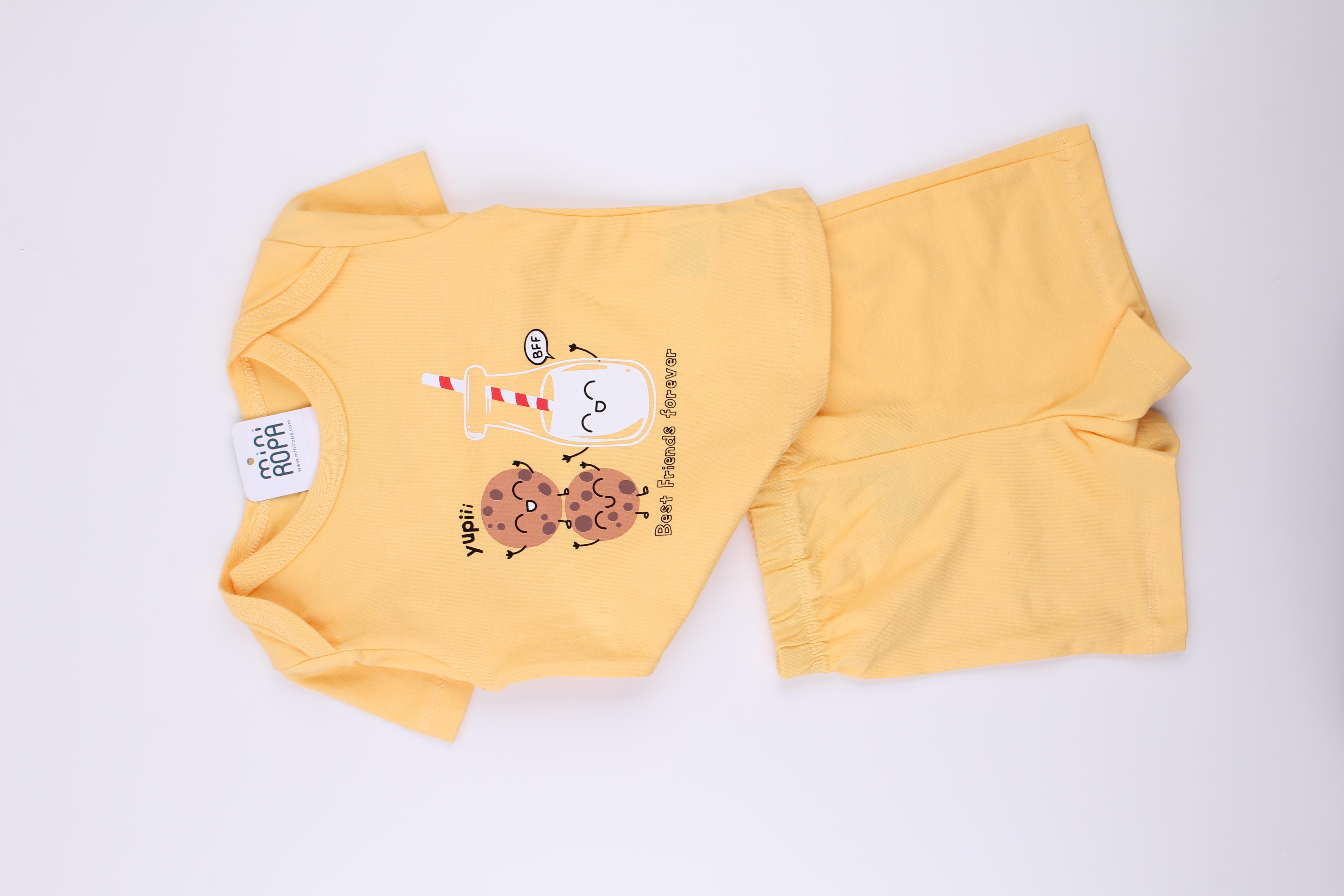 Yazlık Şortlu Takım Cookie Sarı Penye Şortlu Tshirt Takım