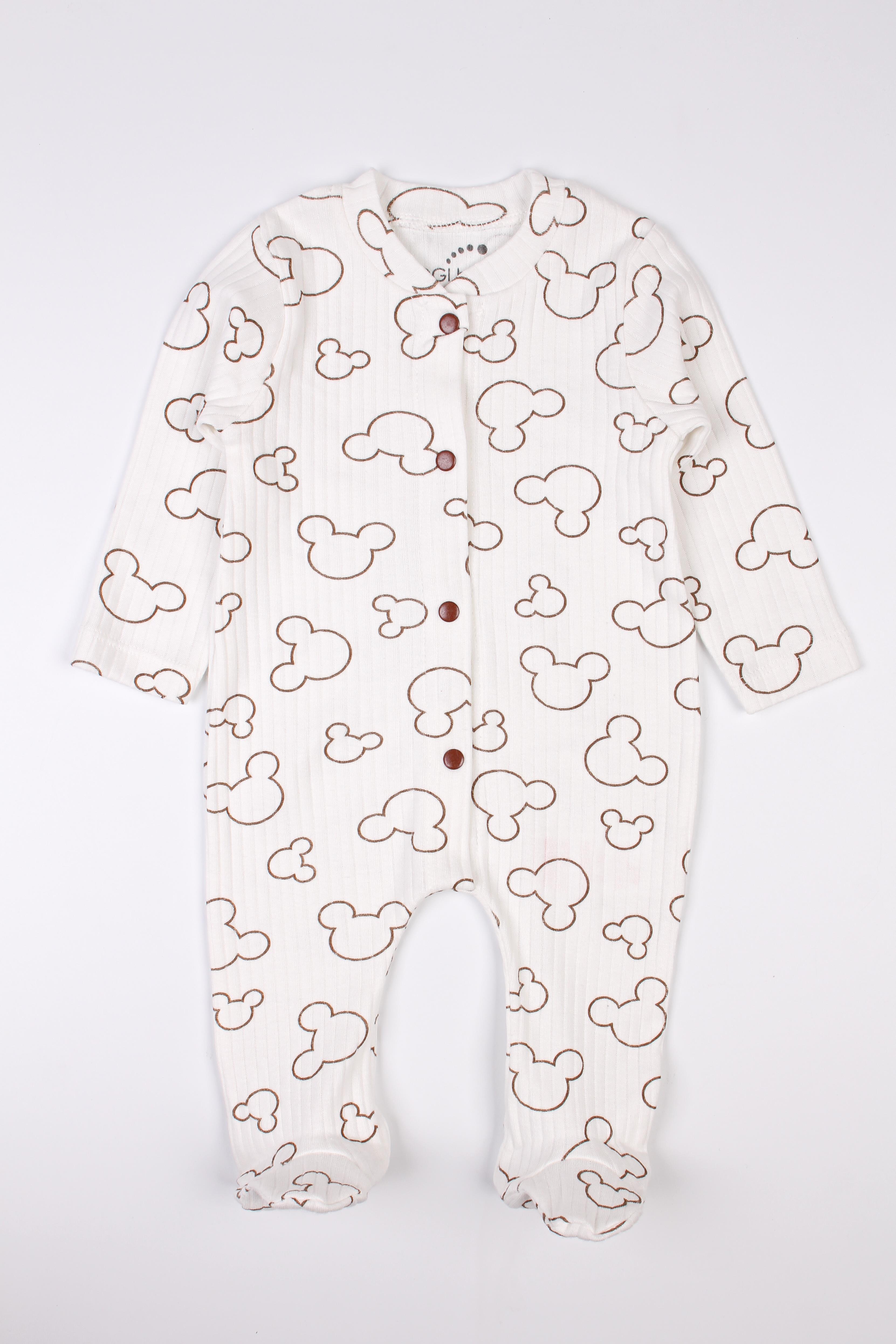 Yenidoğan Patikli Tulum Mouse Baskılı Çıtçıtlı Bebek Tulumu