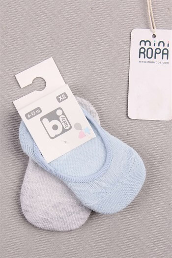 Mavi Gri 2'li Erkek Bebek Babet Çorabı