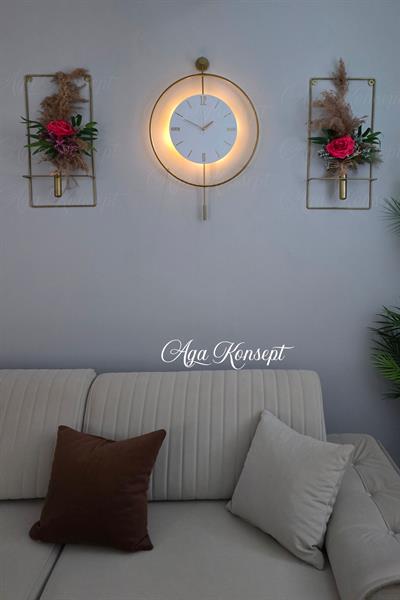 VİP SET 3'LÜ GOLD Tiktok Kristal, Çiçeklikli Modern Dekoratif Sarkaçlı Metal Duvar Saati