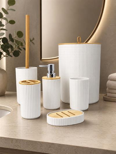 6’lı Banyo Seti Sabunluk Diş Fırçalık Sıvı Sabunluk Çöp Kovası Tuvalet Fırçası Organizer
