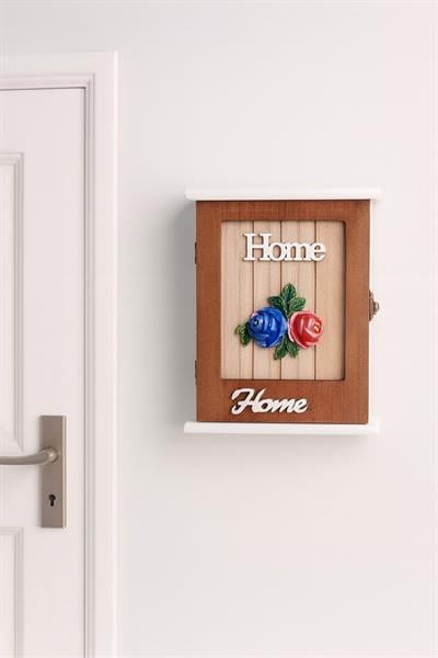 Dekoratif Ahşap Kapaklı Anahtarlık Kutusu – Gül Motifli ve 