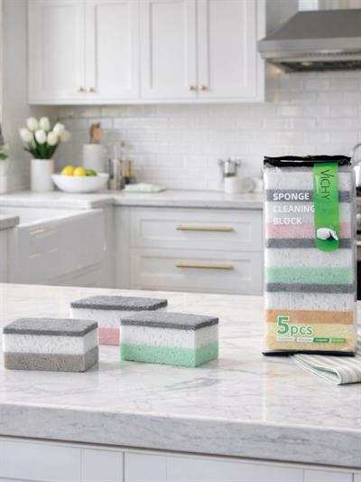 VICHY 5’li Renkli Bulaşık Süngeri Seti Çift Katmanlı Güçlü Temizlik Süngeri  VCH-6981
