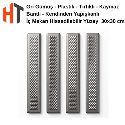 Gri Gümüş - Plastik - Tırtıklı - Bantlı - Hissedilebilir Yüzey  30x30 cm