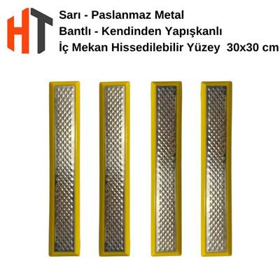Paslanmaz Metal - Bantlı -  İç Mekan Hissedilebilir Klavuz Yüzey  30x30 cm 
