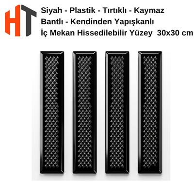 Siyah - Plastik - Tırtıklı - Bantlı - Hissedilebilir Yüzey  30x30 cm