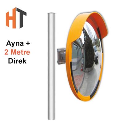 Trafik Güvenlik Aynası 80 cm Sarı-Siyah ve 2 m Galvaniz Flanşlı Direk Set