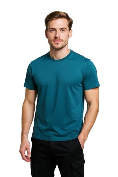 Bisiklet Yaka Petrol Yeşili T-shirt