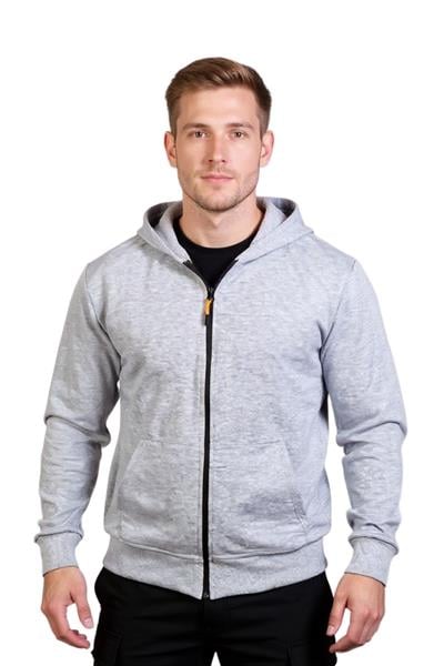 Kapüşonlu Tam Fermuarlı Gri Sweatshirt