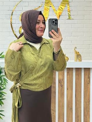 YANDAN BAĞLAMALI SATEN BLUZ