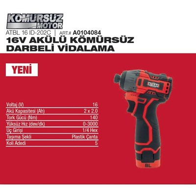 ATTLAS ATBL 16 ID-202C Akülü Kömürsüz Darbeli Vidalama 16V