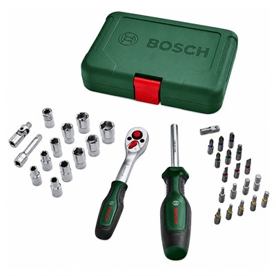 BOSCH 1600A02BY1 1/4 Altı Köşe Lokma Takımı ve Cırcırlı Tornavida Set 34 Parça