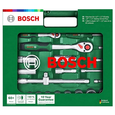 BOSCH 1/4 Ve 1/2 Altı Köşe Lokma Takımı 60 Parça