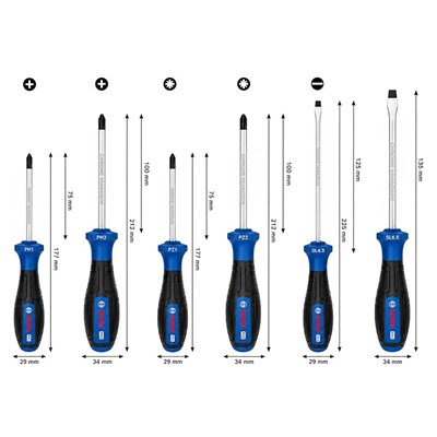 BOSCH Düz Ve Yıldız Uçlu Topaç Tornavida Takımı PH/PZ/SL 6 Parça