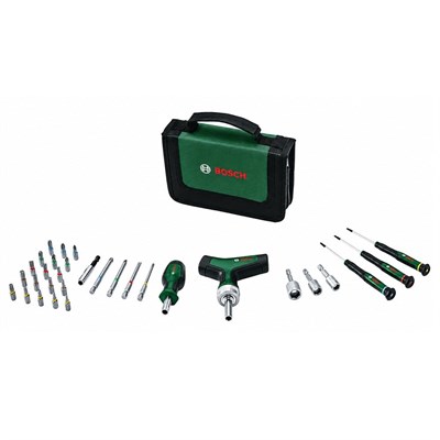 BOSCH 1600A039HX T Saplı Bits Uyumlu Cırcırlı ve Klemens Tornavida Seti 31 Parça