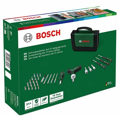 BOSCH 1600A039HX T Saplı Bits Uyumlu Cırcırlı ve Klemens Tornavida Seti 31 Parça
