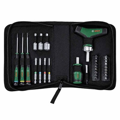BOSCH 1600A039HX T Saplı Bits Uyumlu Cırcırlı ve Klemens Tornavida Seti 31 Parça