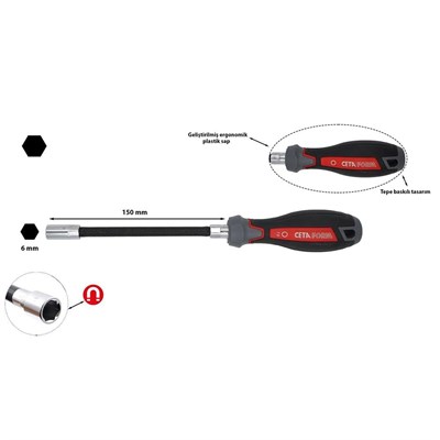 CETA FORM F21-060-150 Lokma Uçlu Tornavida Bükülebilir C-Plus 6 x 150 mm