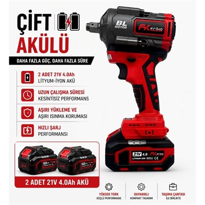 FRIKO 1/2 Akülü Somun Sıkma ve Sökme Makinesi Çift Akülü 21V 4 Ah 650 Nm