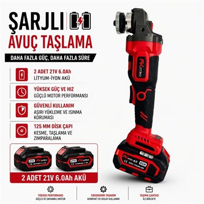 FRIKO Şarjlı Avuç Taşlama Makinesi Çift Akülü 21V 4 Ah 125 mm