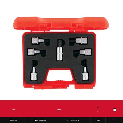 IZELTAS 1113001107 1/2 Allen Uçlu Lokma Takımı 60 mm 7 Parça