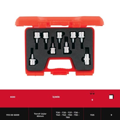IZELTAS 1113006009 1/2 Torx Uçlu Lokma Takımı 60 mm 9 Parça