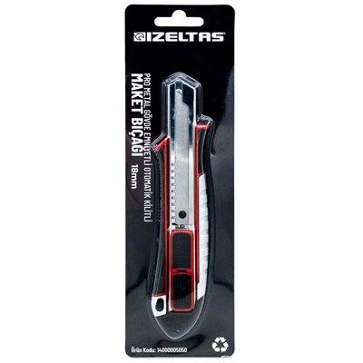 IZELTAS 14000005049 Pro Metal Gövde Emniyetli Otomatik Kilitli Maket Bıçağı 18 mm