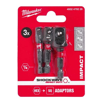 MILWAUKEE 1/4 -1/2 - 3/8 Bits Uçlu Lokma Adaptörü - Dönüştürücü 3 Parça