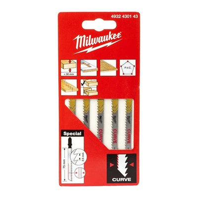 MILWAUKEE Dekupaj Bıçağı Ahşap Çift Diş Kavisli 75 Mm 5 Adet