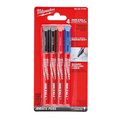 MILWAUKEE Inkzall Siyah Mavi Kırmızı Renkli İnce Uçlu Marker İşaretleme Kalemi 4 Adet