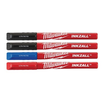 MILWAUKEE Inkzall Siyah Mavi Kırmızı Renkli İnce Uçlu Marker İşaretleme Kalemi 4 Adet