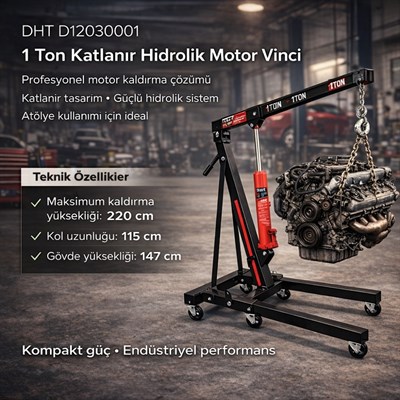 PRODHT D12030001 1 Ton Katlanır Hidrolik Vinç - Motor Kaldırma Caraskalı