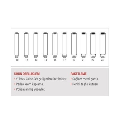 PRODHT D02128010 1/2 Altı Köşe Derin Lokma Takımı 10 Parça