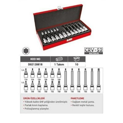 PRODHT D02128818 1/2 ve 1/4 Torx Uçlu Lokma Takımı 18 Parça