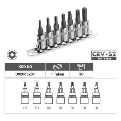 PRODHT D02065207 1/4 Torx Uçlu Lokma Takımı 7 Parça