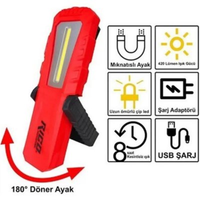 RICO 013-RC0038 Şarjlı Mıknatıslı Led Çalışma Lambası 420 Lümen