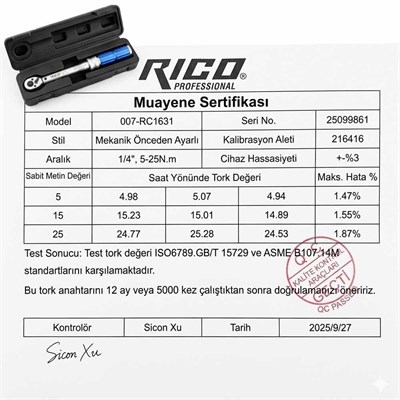 RICO 007-RC1631 1/4 Tork Anahtarı 5-25 Nm
