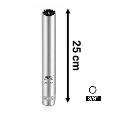 RICO 007-RC2998 3/8 On İki Köşe Buji Lokması 14 mm Uzun 25 Cm