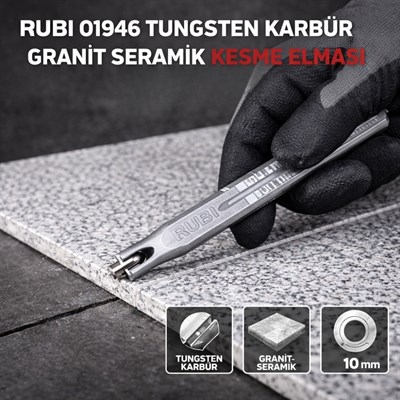 RUBİ 01946 Tungsten Karbür Granit Seramik Kesme Elması Saplı 10 Mm