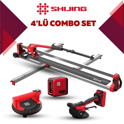 SHIJING TOOLS Manuel Kesici Dijital Vantuz Fayans Vibratörü ve Lazer Metre 4lü Pro Set