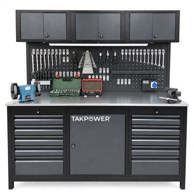 TAKPOWER 2 Metre BOSCH Dolu Takım Tezgahı 10 Çekmeceli Üsten Dolaplı Premium
