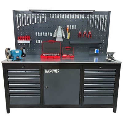 TAKPOWER 2 Metre Dolu Takım Tezgahı 10 Çekmeceli 1 Dolaplı Premium