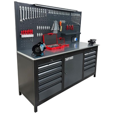 TAKPOWER 2 Metre Dolu Takım Tezgahı 10 Çekmeceli 1 Dolaplı Premium