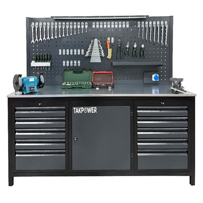 TAKPOWER 2 Metre Dolu Takım Tezgahı 10 Çekmeceli 1 Dolaplı Pro