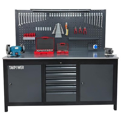 TAKPOWER 2 Metre Dolu Takım Tezgahı 5 Çekmeceli 2 Dolaplı Premium